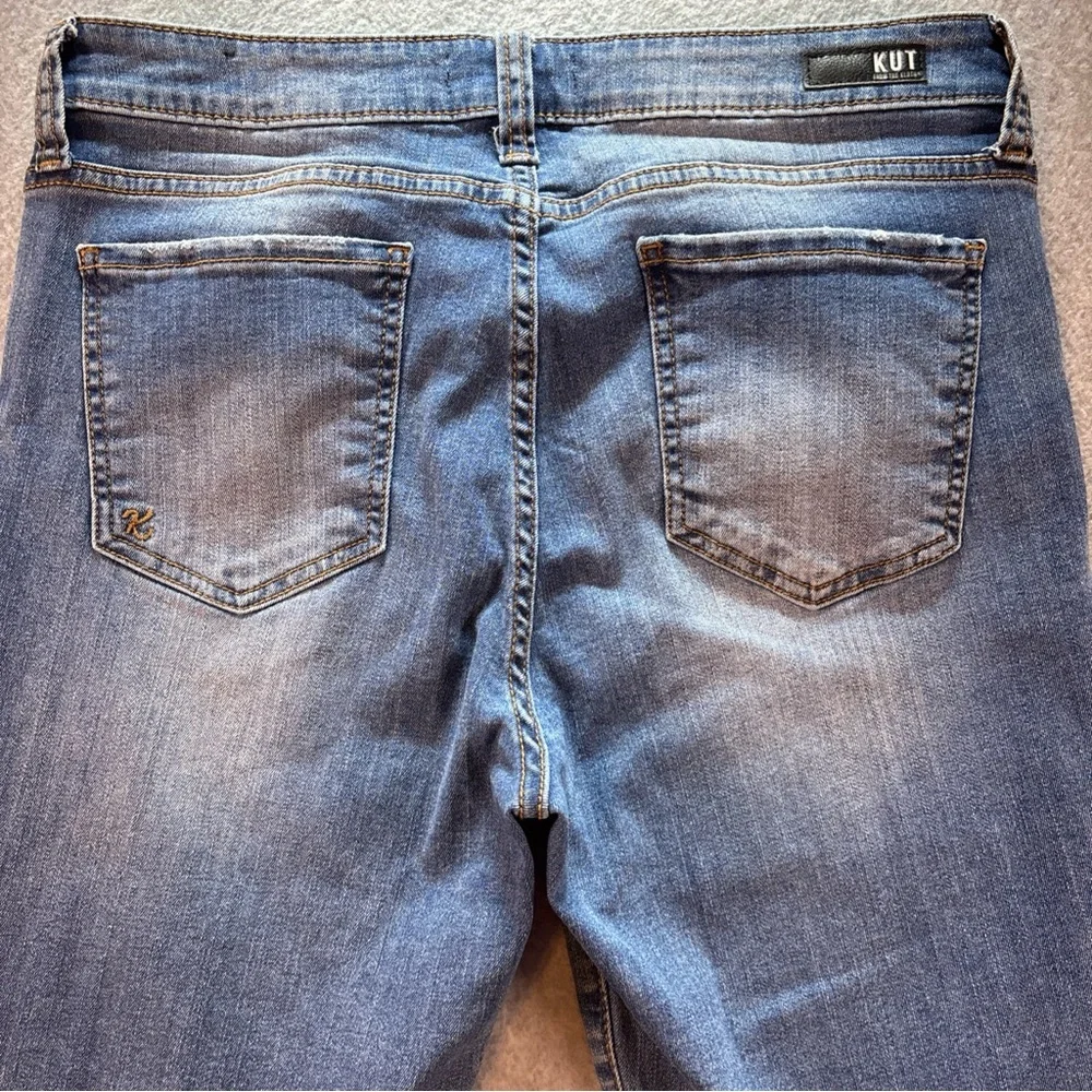 KUT Connie Ankle Skinny Jeans Womens 12 Whiskers Faded Washout Fray Holes Logo - Picture 12 of 12